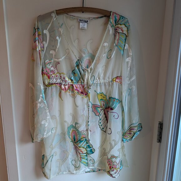 Beautiful Butterfly Multi-Colored Swim Beach Coverup / Sheer Top – Size XL - Picture 2 of 12